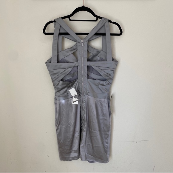 NWT Bebe Geo Cutout Silver Embellished Dress M - Picture 9 of 11